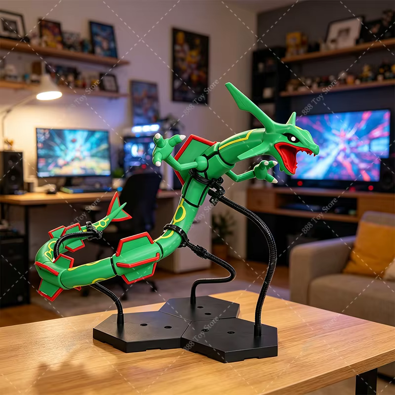 Figurine d'action Rayquaza, modèle de collection, jouets imprimés en 3D, Rayquaza brillant multi-articulé et mobile avec support, figurine pour garçons, cadeaux