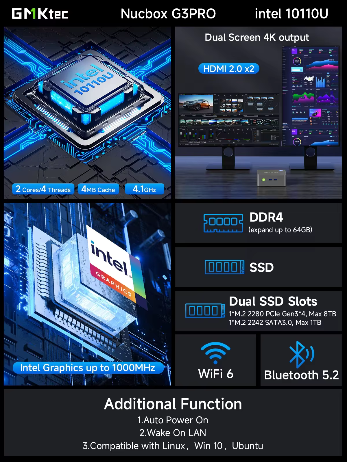 Mini PC GMKtec G3 Pro Intel Core i3-10110U