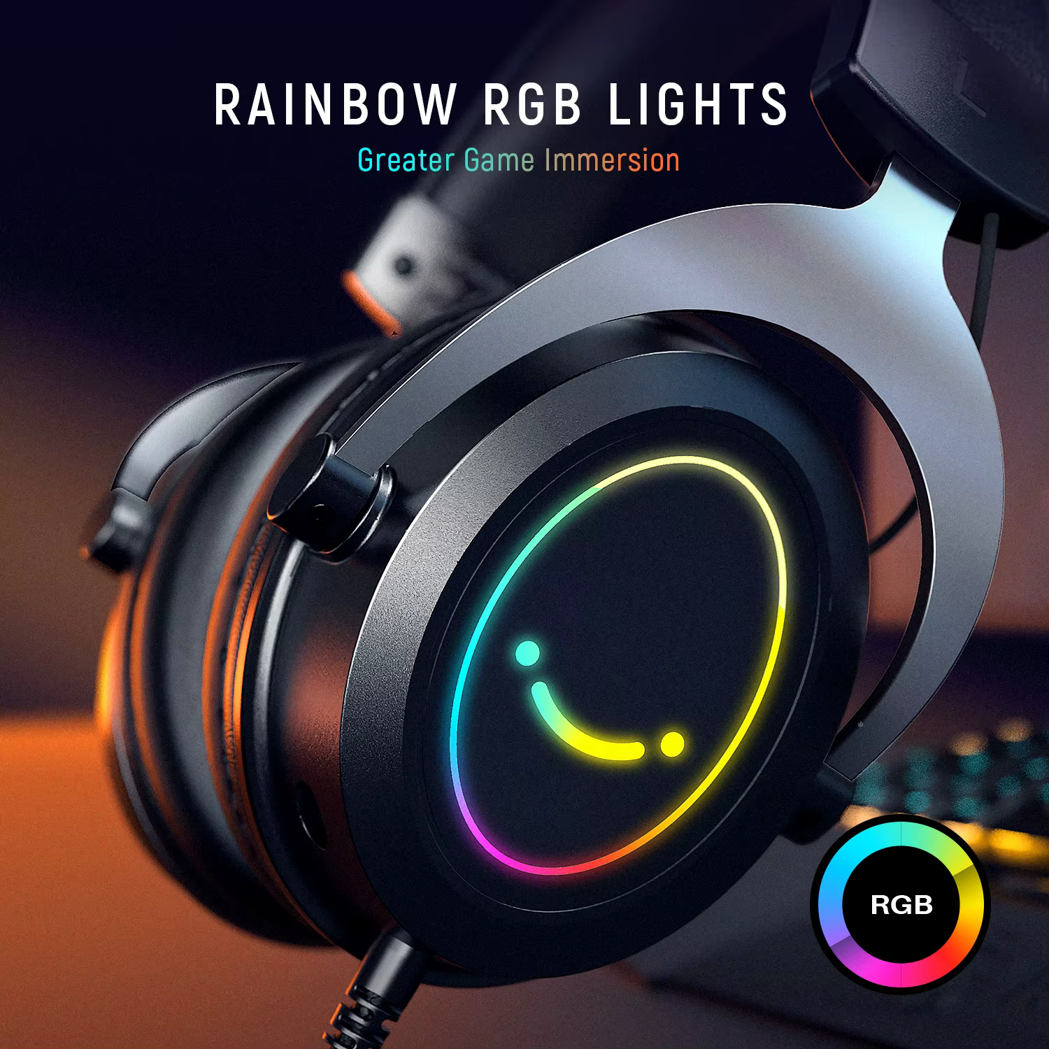 Casque de jeu RVB avec contrôle de ligne et poignées