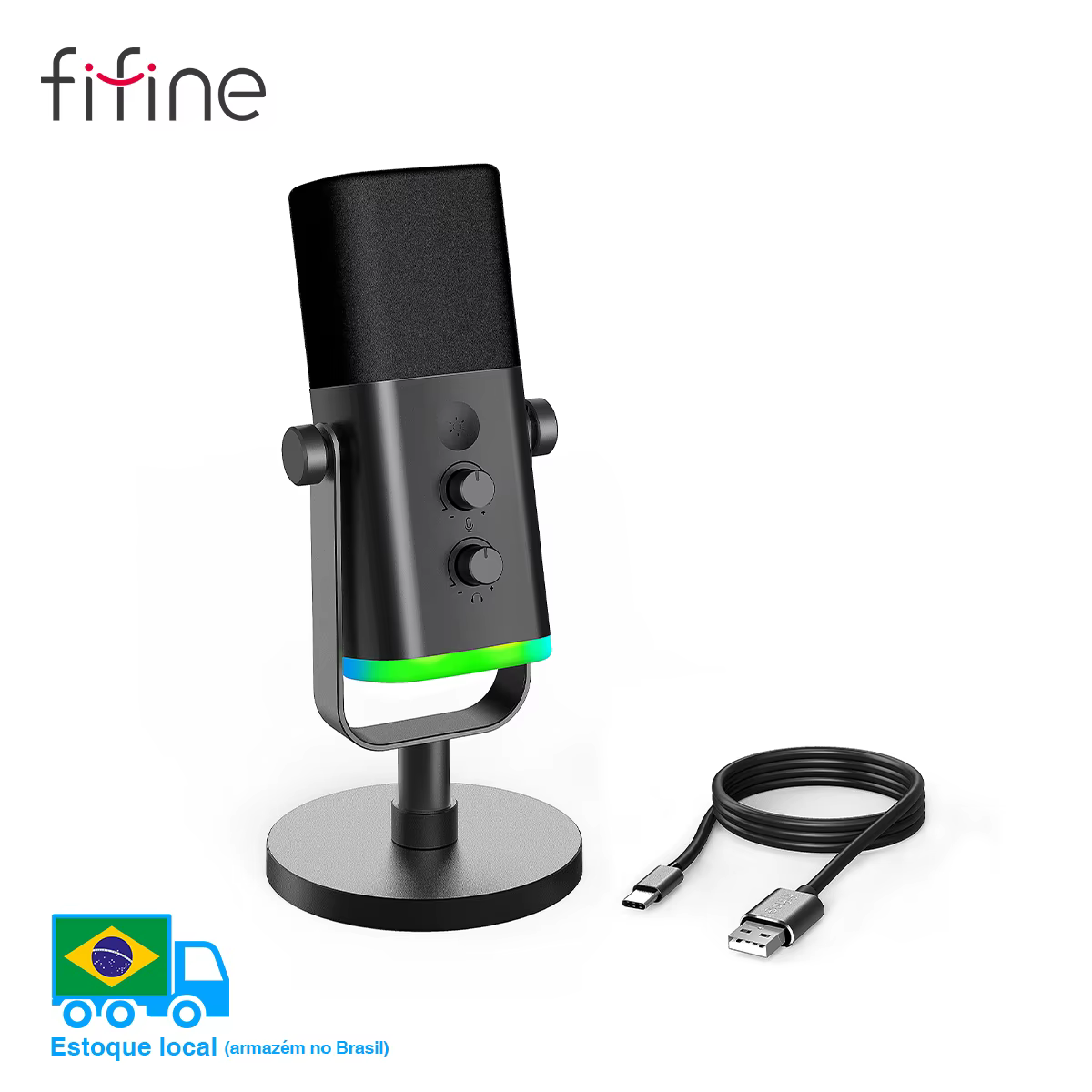 FIFINE Microphone dynamique USB/XLR avec contrôle RGB/prise casque/muet