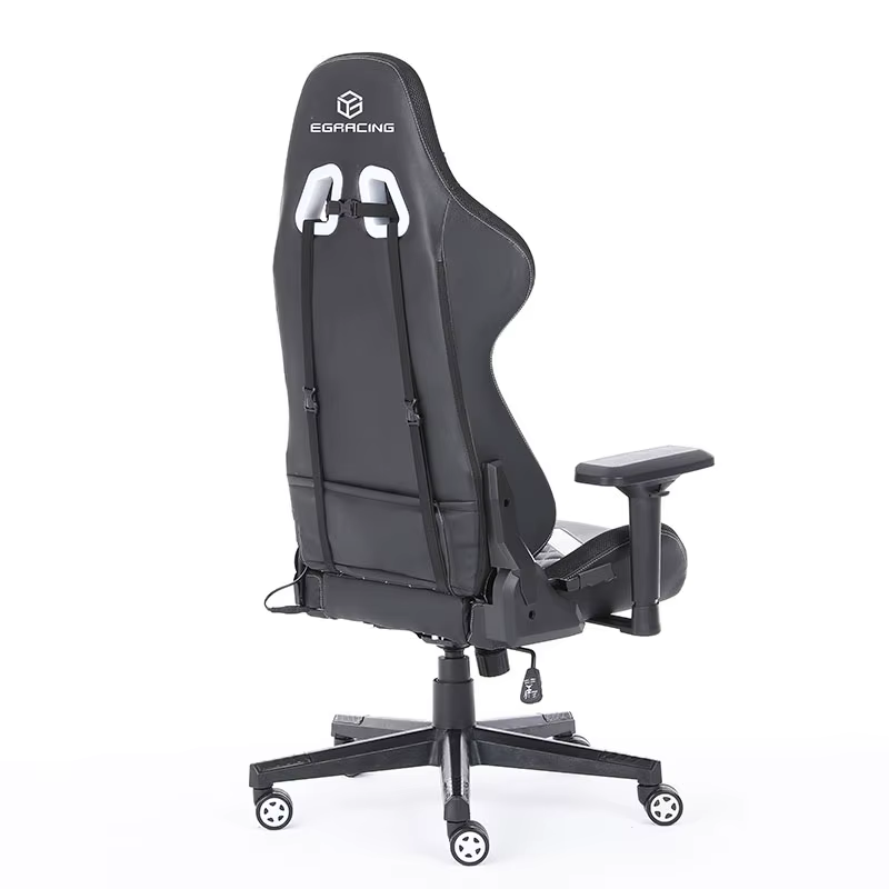 Chaise de jeu ergonomique en cuir PU noir pour bureau et gaming