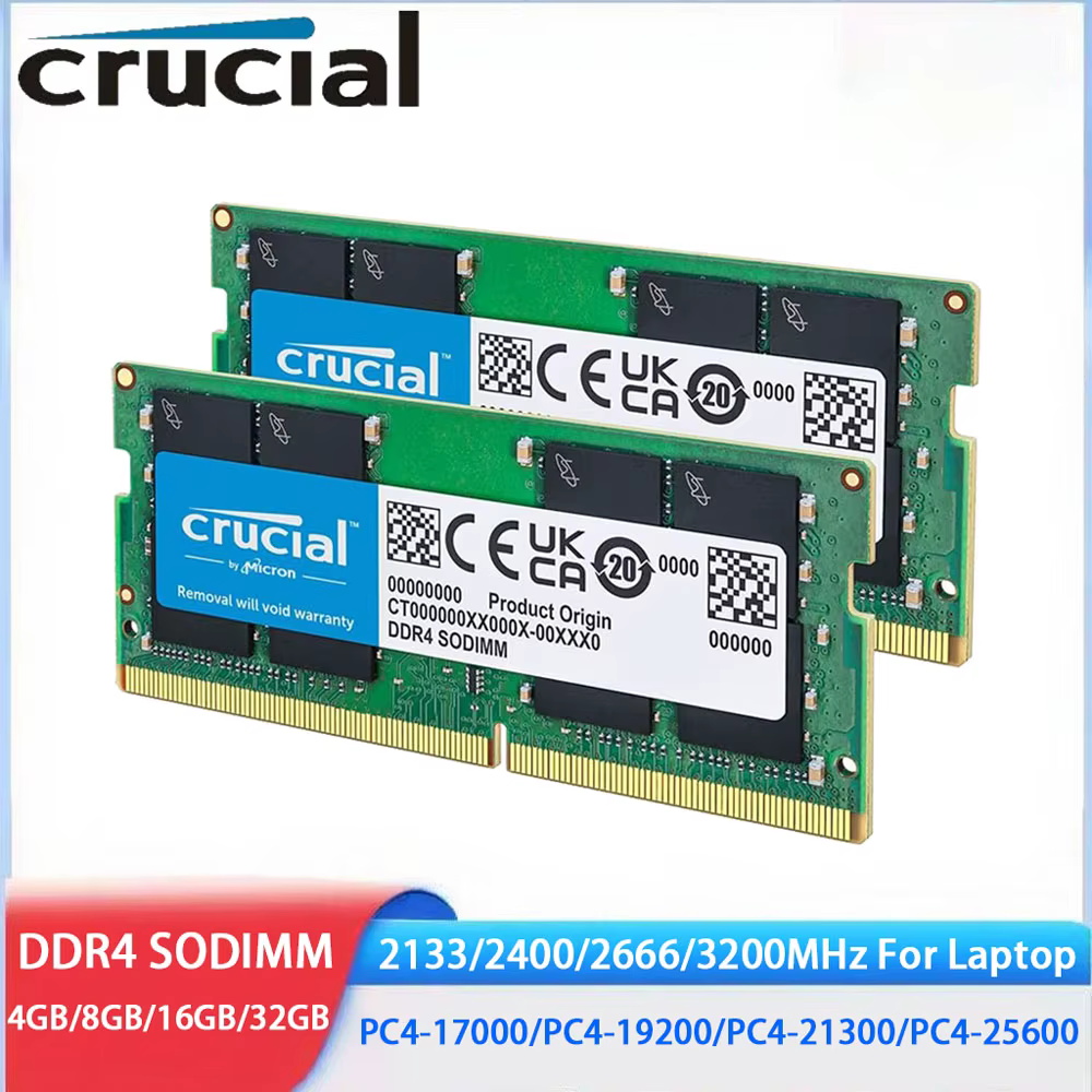Crucial DDR4 RAM 16GB 32GB 4GB 8GB 3200MHz 2133 2400 2666MHz mémoire d'ordinateur portable SODIMM PC4-25600 21300 19200 17000 pour Intel et AMD