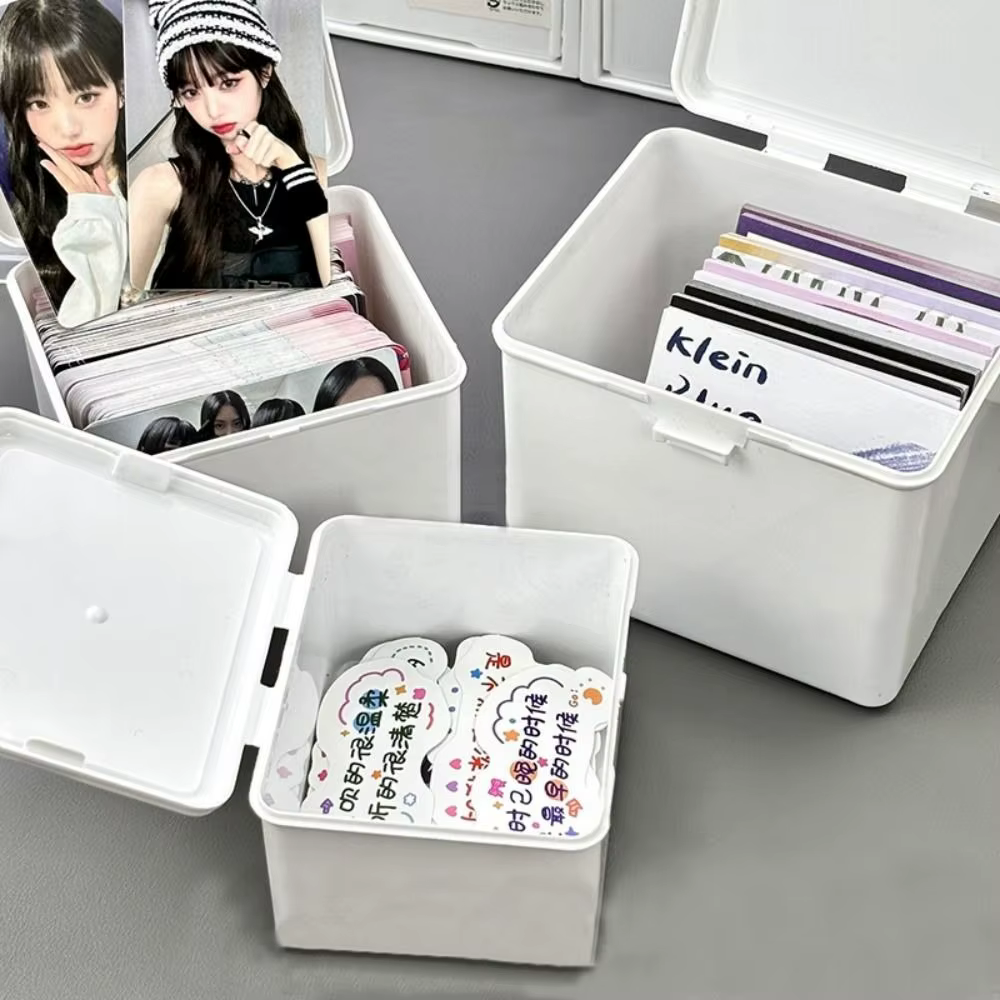 Boîte de rangement Kpop blanche pour cartes photo, collection de cartes d'idole, conteneur de bijoux, carte d'identité, fournitures de décoration de bureau