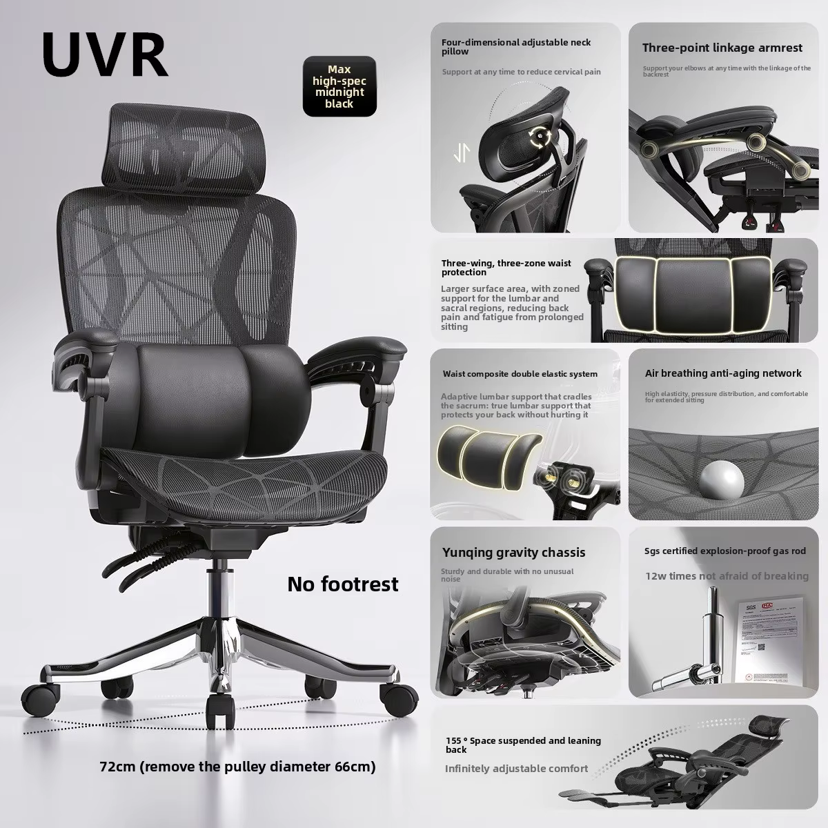 UVR Design ergonomique chaise ménage tabouret inclinable sédentaire confort maille