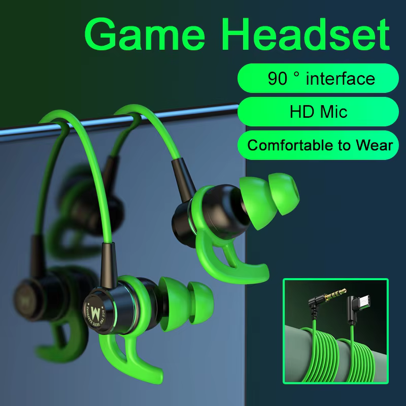 Casques de jeu HiFi dans l'oreille coude à 90 degrés Type C 3.5mm casque filaire de jeu pour Samsung Galaxy S25 Ultra iPhone 16 Pro Max