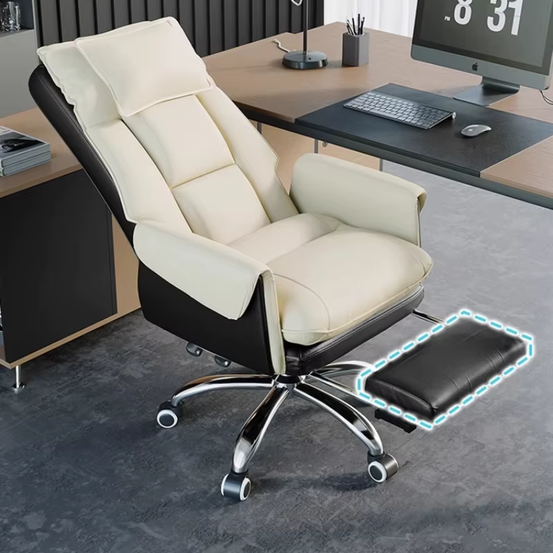 Appui-tête blanc Chaise De Bureau repose-pieds pivotant ordinateur