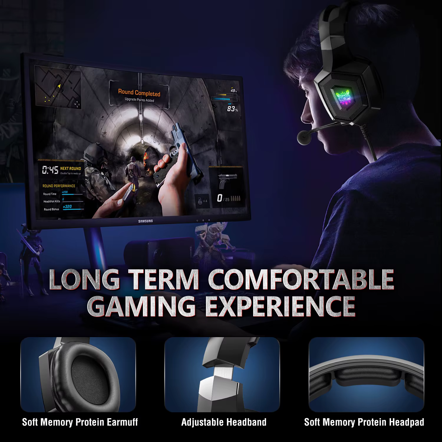ONIKUMA K8 casque de jeu avec micro HD Flexible lumière rvb son Surround sur-oreille