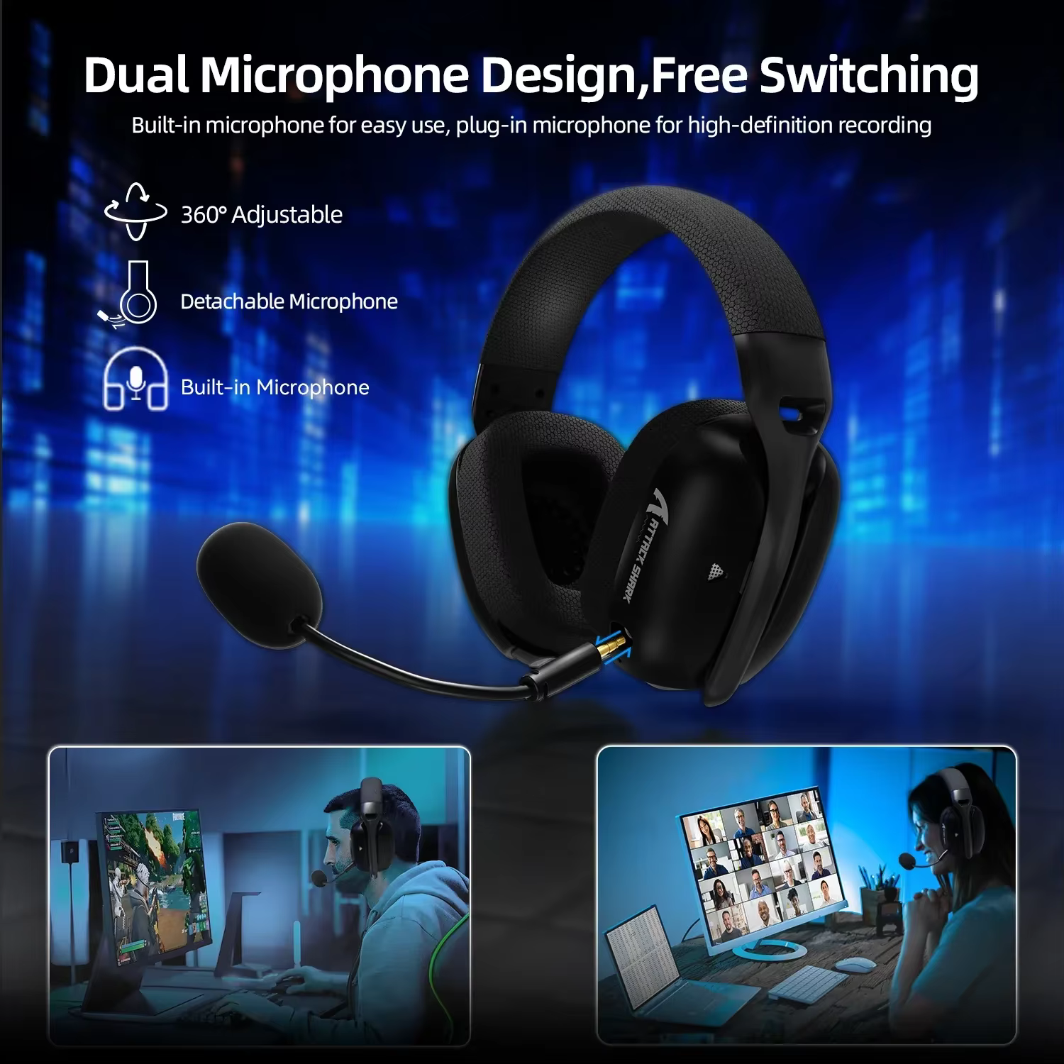 ATTACK SHARK L80PRO casque de jeu sans fil 2.4G/BT/filaire ultra-léger 40mm pilotes