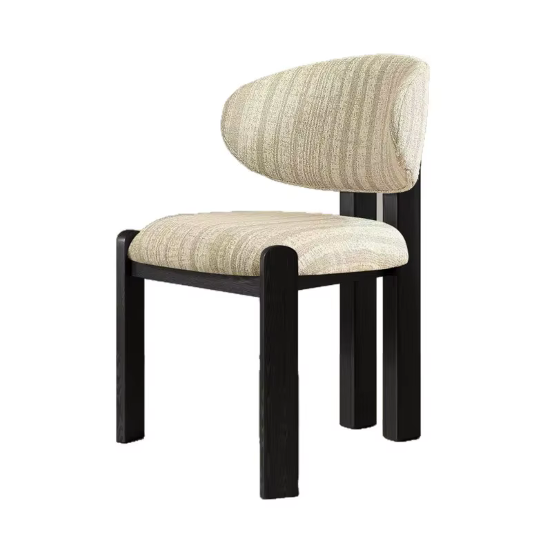 Chaise de salle à manger vintage Joylive en bois massif, style rétro, tissu crème, chaise française naturelle et confortable