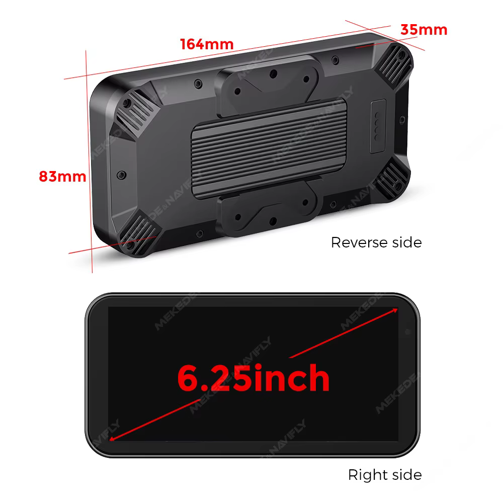 Enregistreur de conduite DVR automatique étanche pour moto, prise en charge de la navigation GPS, Carplay sans fil, Android, TPMS, IP67, portable, 6.25 pouces