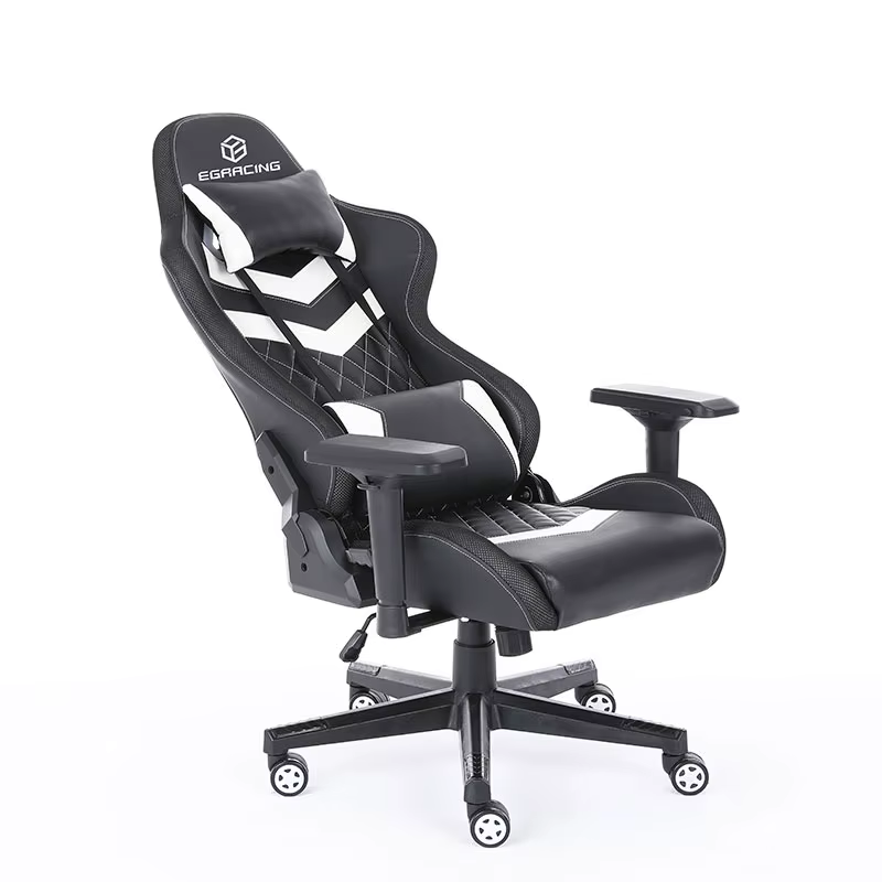 Chaise de jeu ergonomique en cuir PU noir pour bureau et gaming