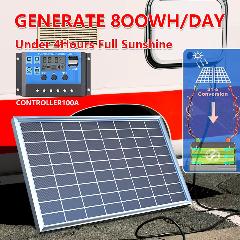 Kit de panneaux solaires polyvalents portables 12V 300W, station d'alimentation solaire avec charge USB, cellule solaire rechargeable pour applications extérieures et domestiques
