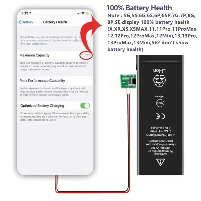 Batterie haute capacité pour iPhone 4 4s 5 5s 5C SE 2020 6 6s 7 8 SE2 Plus X XR XS 11 Pro Max, Pack de téléphone portable, nouveau joint à 0 cycles