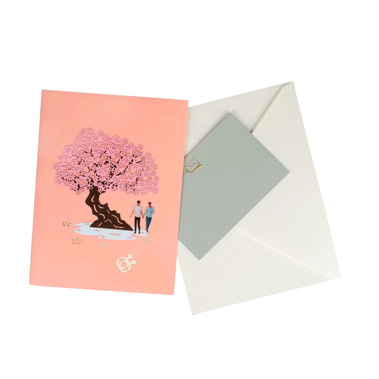 Carte pop-up gay et lesbienne pour couple de travailleurs du même sexe, cadeau de mariage pour la journée de Léon