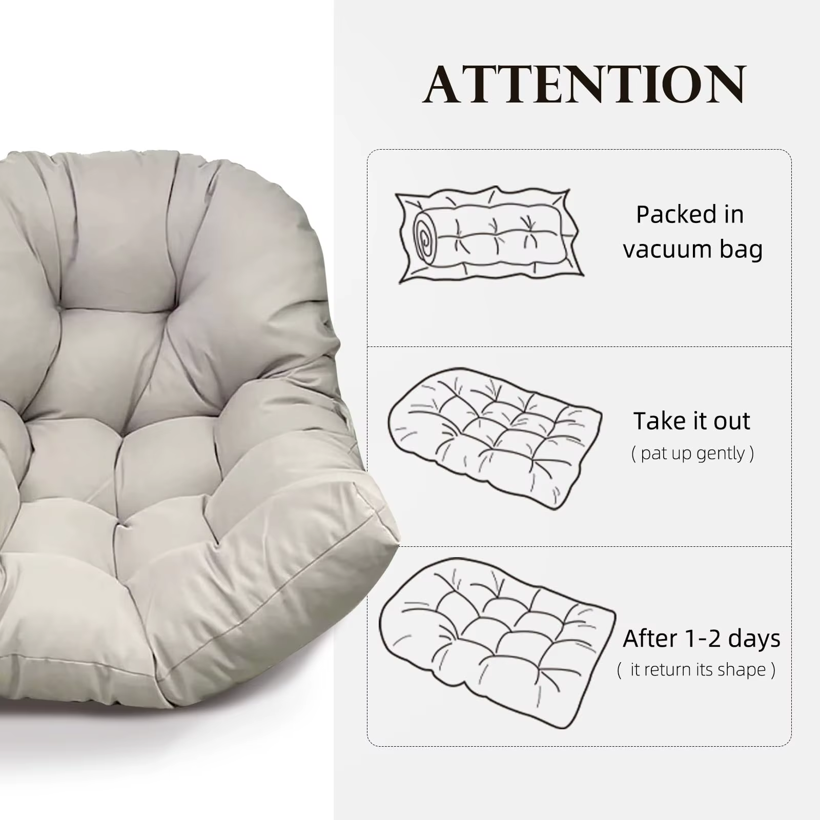 Coussin de remplacement pour chaise suspendue, avec rembourrage épais, pour chaises suspendues de patio, balcon, jardin, 80x120CM