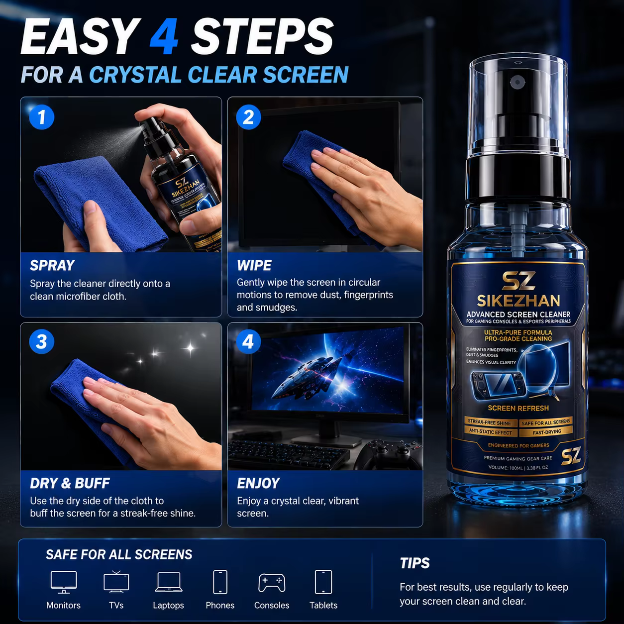 Kit de nettoyage d'écran avancé SIKEZHAN pour consoles de jeu - Nettoyant