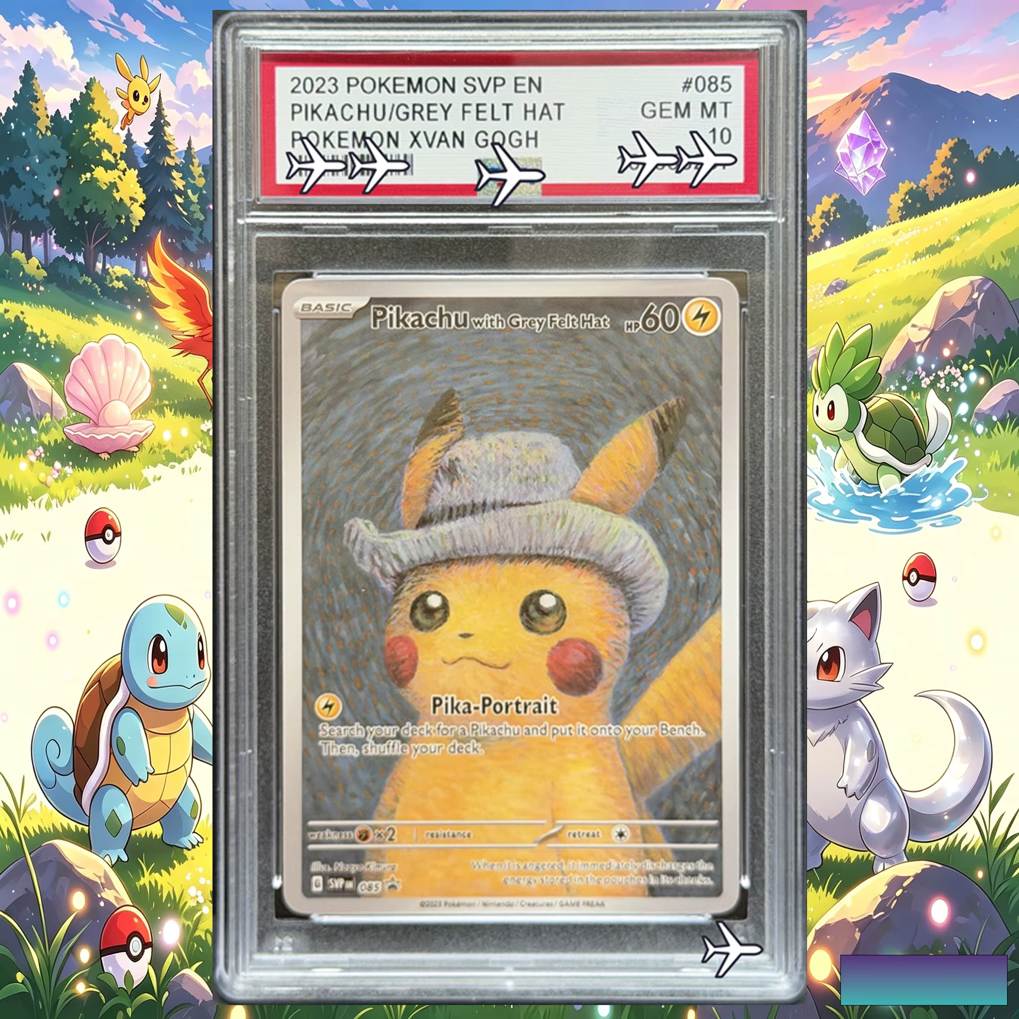 Carte de collection Pokémon Premium PTCG 2023 Van Gogh Museum Grey Hat Pikachu, réplique artistique personnalisée, excellent cadeau pour les fans de Pikachu