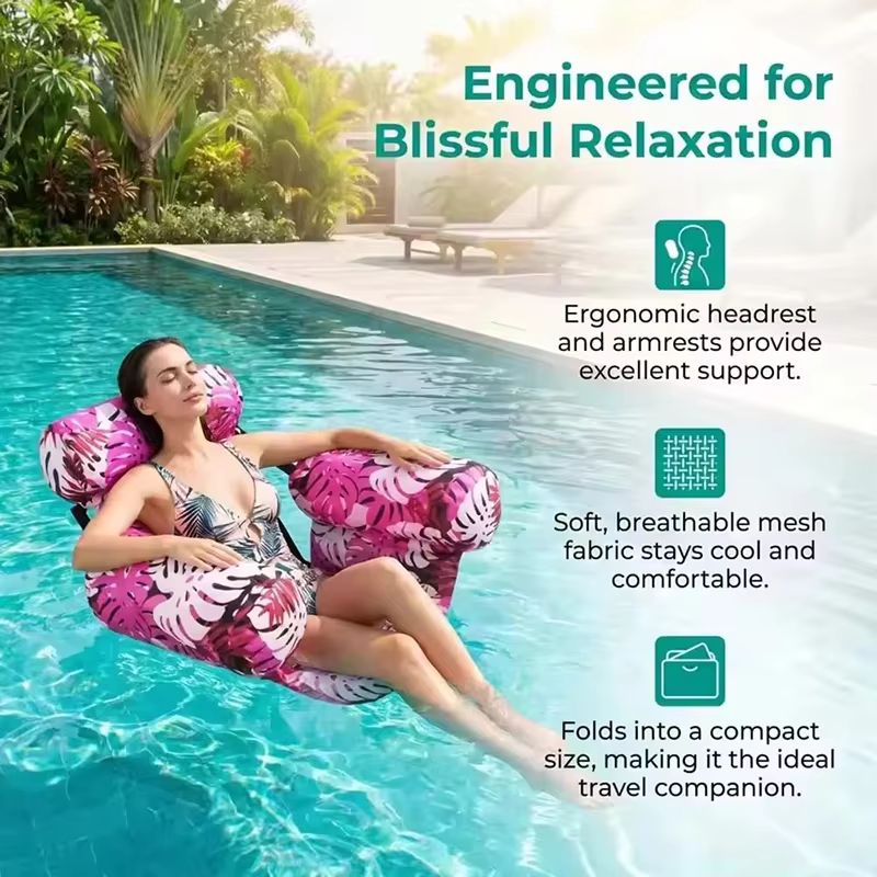 Chaises flottantes pour piscine, chaise longue gonflable pour adultes avec accoudoirs et dossier, transat flottant pour l'eau, hamac aquatique pour le plaisir estival dans l'eau