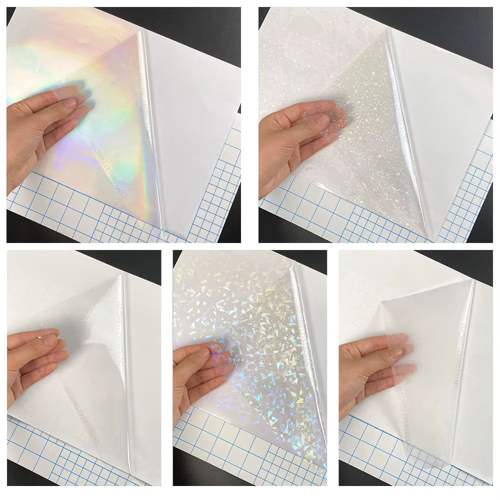 10 feuilles de film de plastification à froid holographique transparent A4, autocollant auto-adhésif pour badges, film protecteur photo, carte DIY