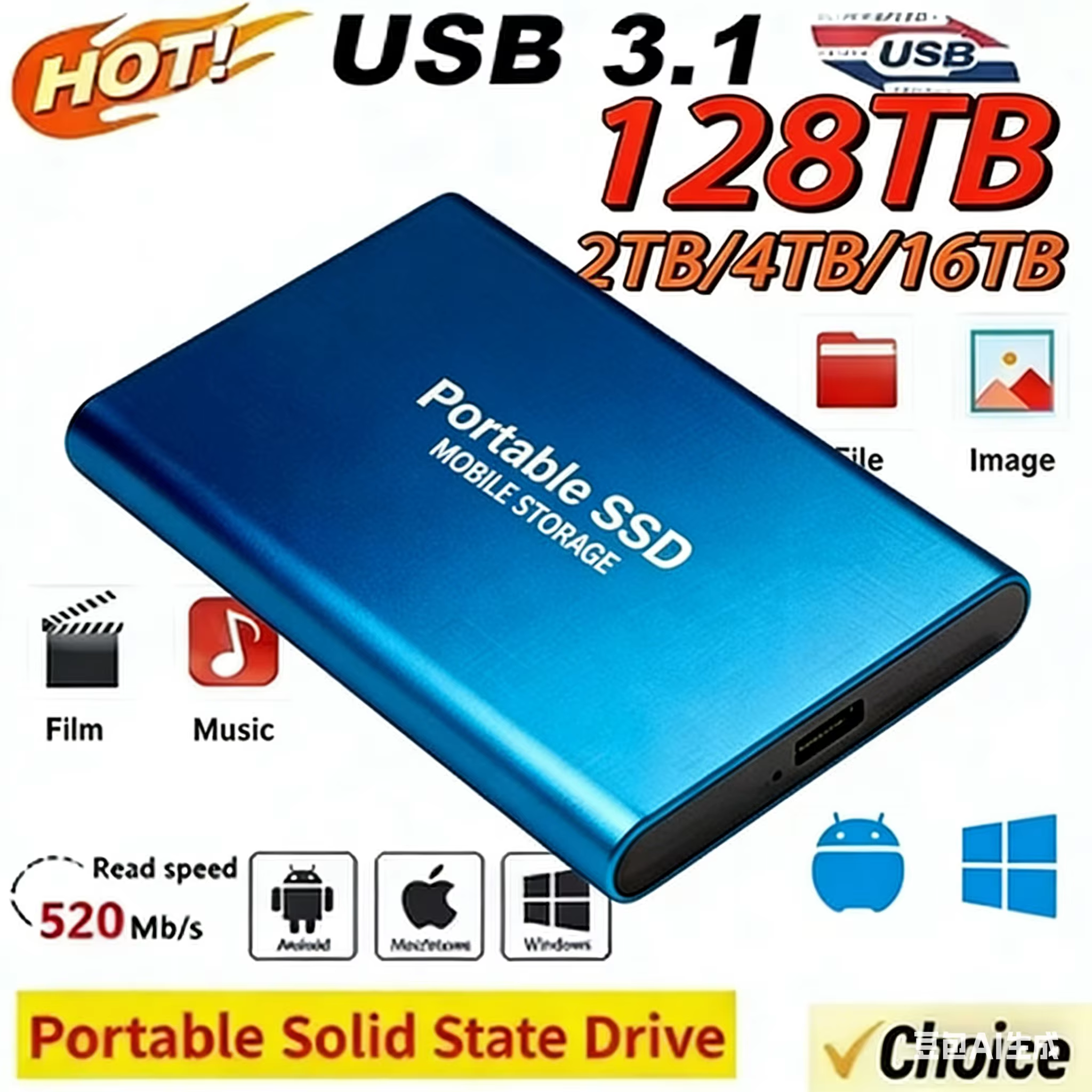 Disque SSD portable 1 To 2 To 4 To 16 To