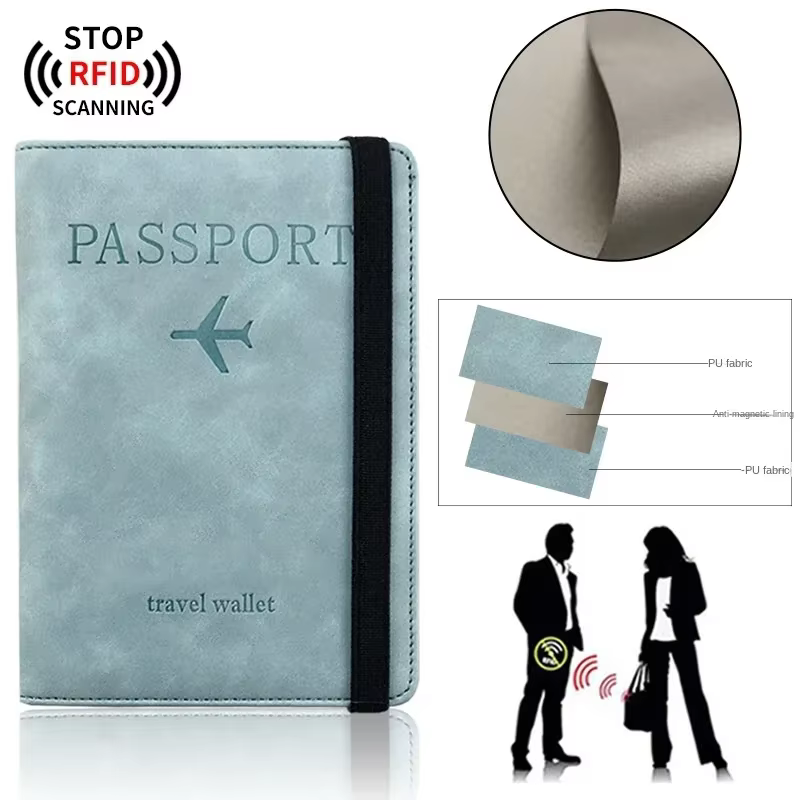 Couverture de passeport RFID en PU, portefeuille de carte d'identité de crédit, étanche, pour documents d'affaires, porte-passeport, protection multifonction de voyage