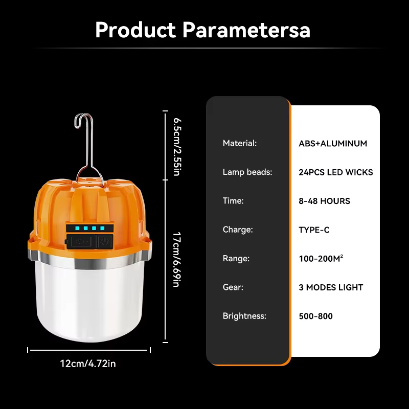Lanterne de Camping LED 500W, lampe Portable Rechargeable par USB, ampoule avec affichage de puissance, lumière de secours pour la pêche en plein air