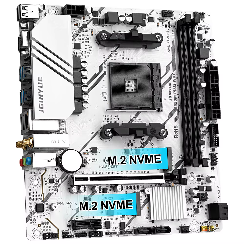 1 PC JGINYUE B550 série PC carte mère d'ordinateur AMD 2 * DDR4 double canaux ITX/M-ATX taille M.2 NVME 4 * SATA 3.0