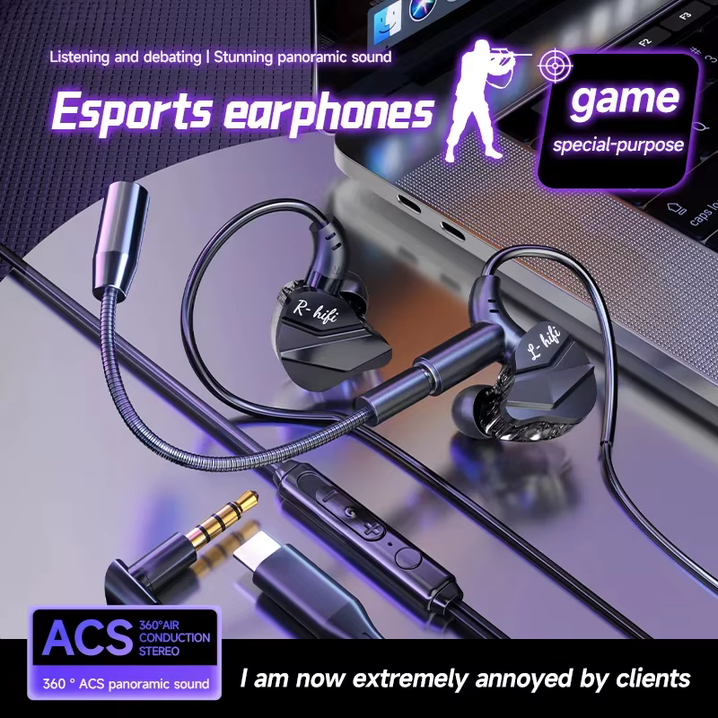Écouteurs de jeu casque de joueur avec double Microphones Typec & 3.5mm