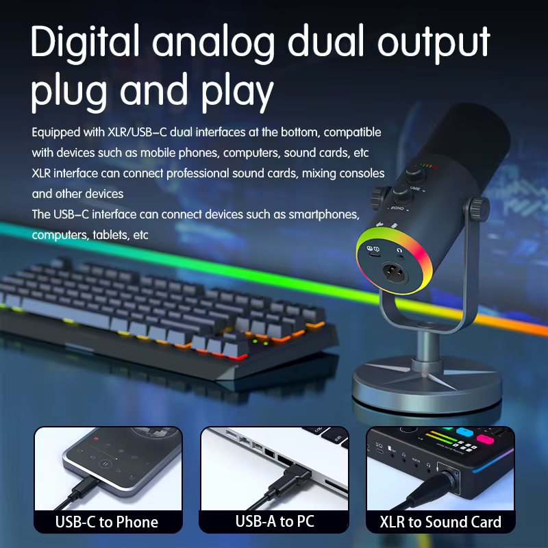 Microphone de jeu USB RGB avec logiciel de réduction du bruit