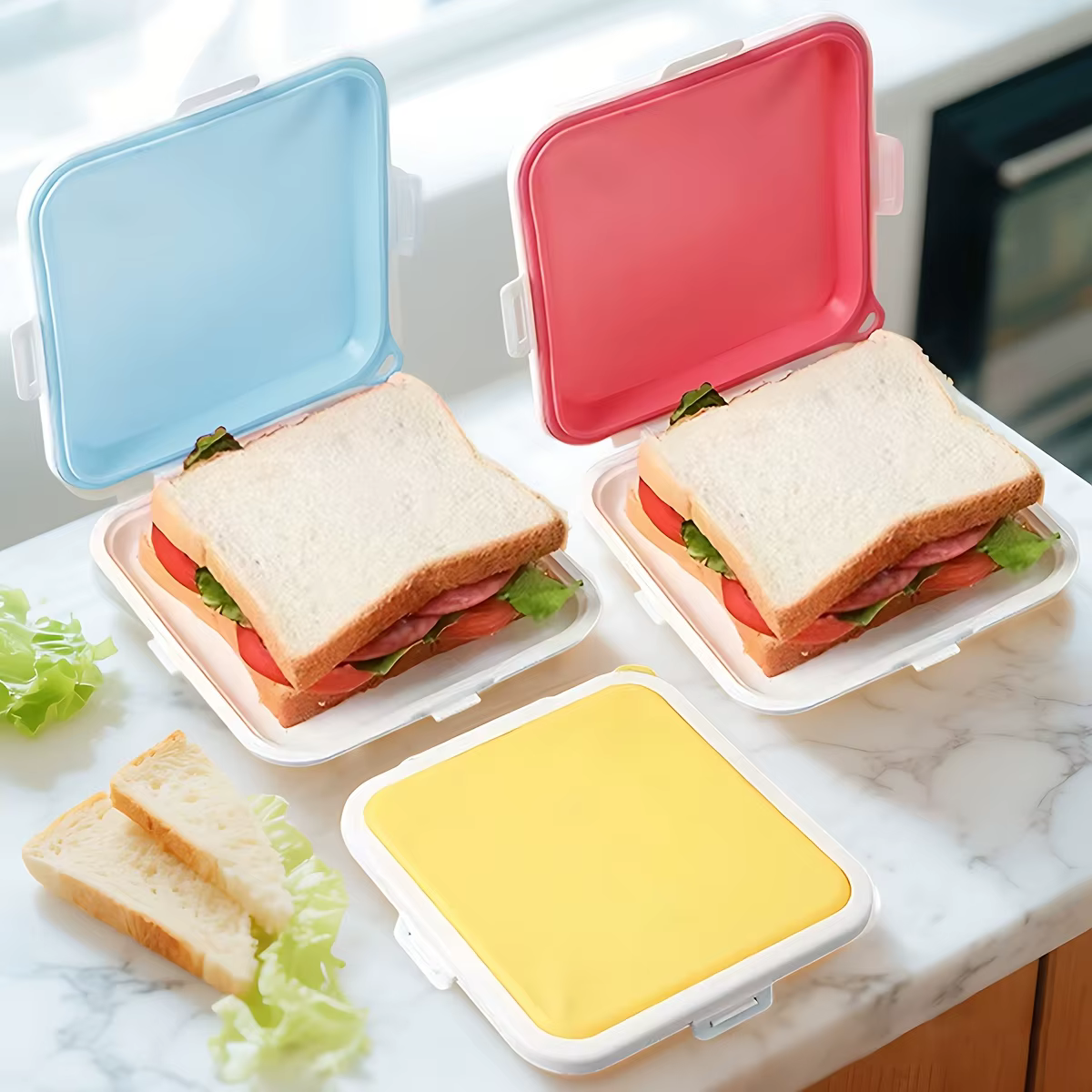 Conteneurs pour sandwichs, boîte de rangement pour sandwichs en Silicone pour déjeuner, voyage, encliquetable pour le stockage des fruits, des salades, des collations et des aliments