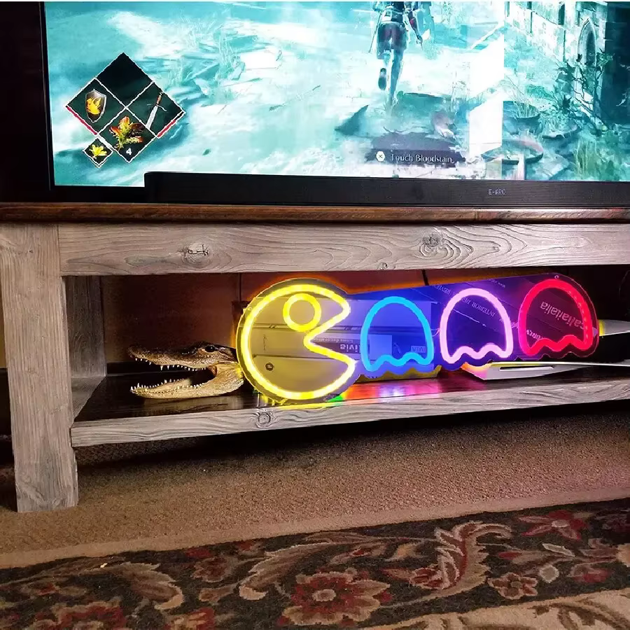 Enseigne au néon de jeu pour décor de salle de jeux