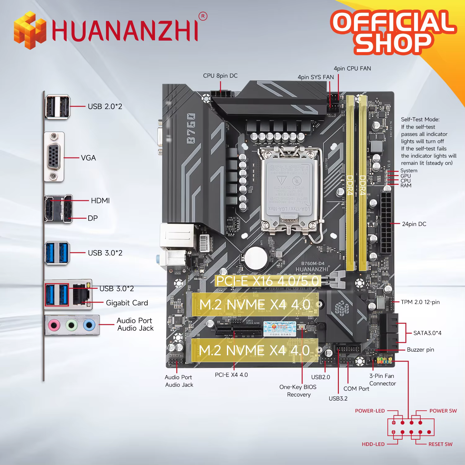 HUANANZBottles B760M D4-A M-ATX DDR4 Carte Mère Support 12 13 Isabel B760 Intel LGA 1700 CPU 12100F 12400F 12490F 12600F/12700F 13600F