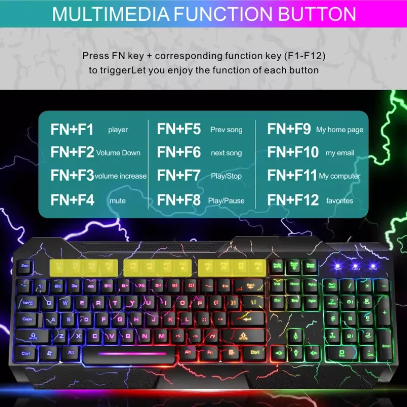 Ordinateur de bureau filaire clavier de jeu souris sensation mécanique lumière LED rétro-éclairé