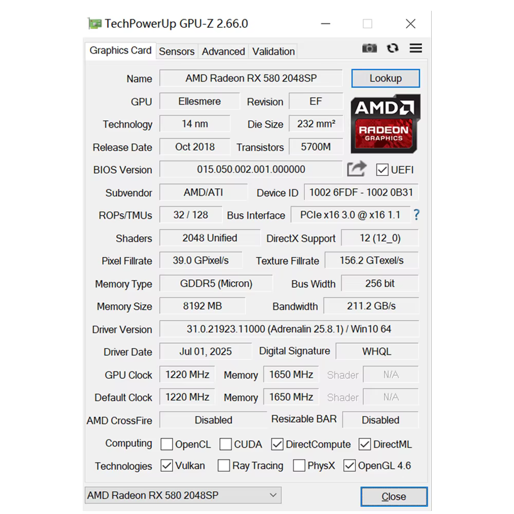 Cartes graphiques AMD SOYO Radeon RX580 8G GDDR5