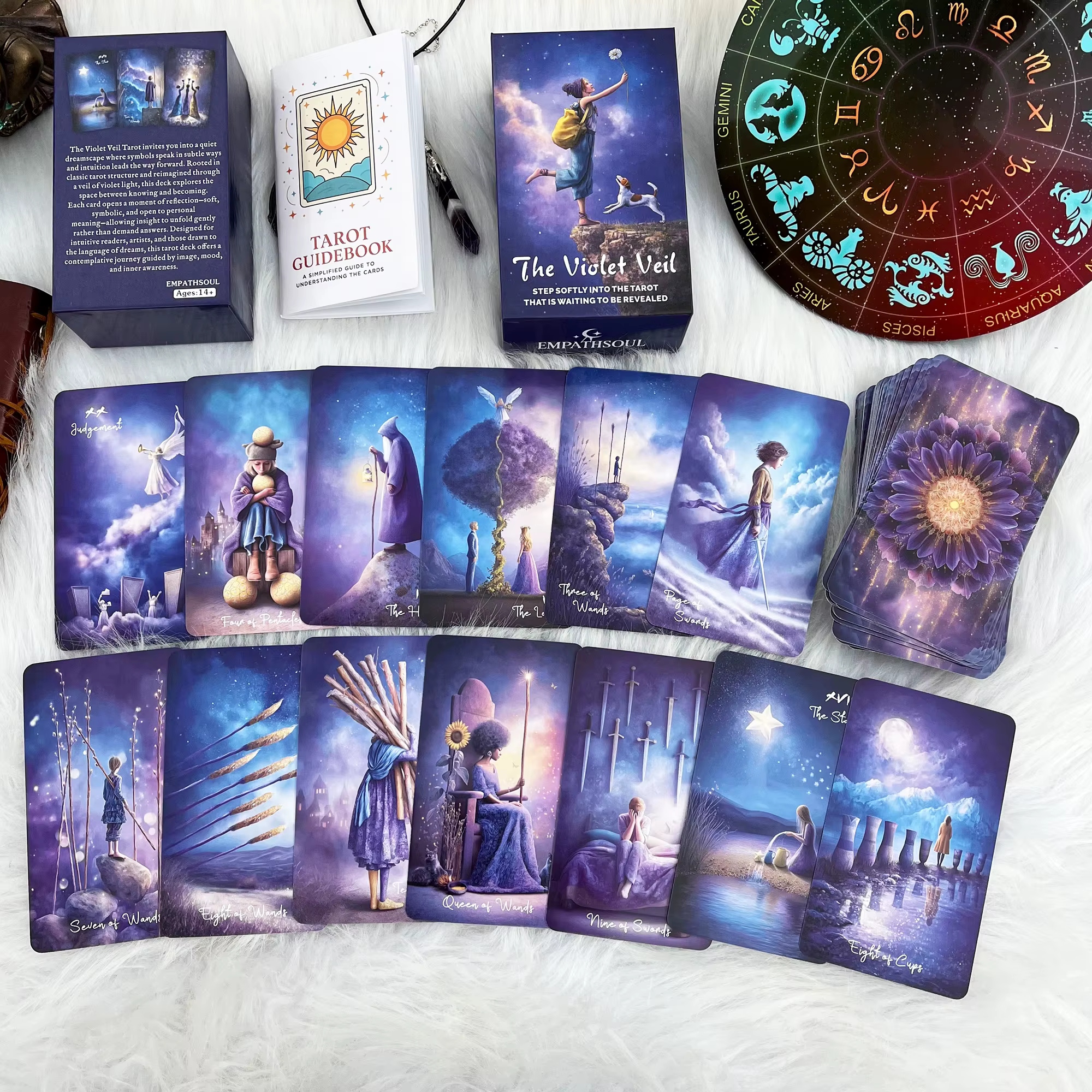 78 cartes de tarot originales avec guide, The Violet Veil, Dreamy Purple, Destiny Divination, jeux de cartes, 12*7cm, 14+