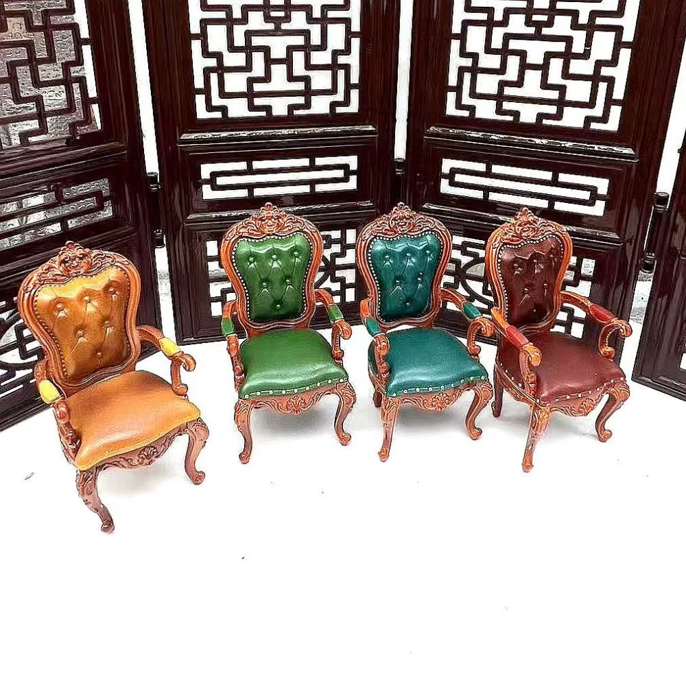 Chaises de maison de poupée de Style Vintage, échelle 1/12, Mini meubles miniatures rétro, simulation de luxe, chaise de salle à manger, Micro paysage