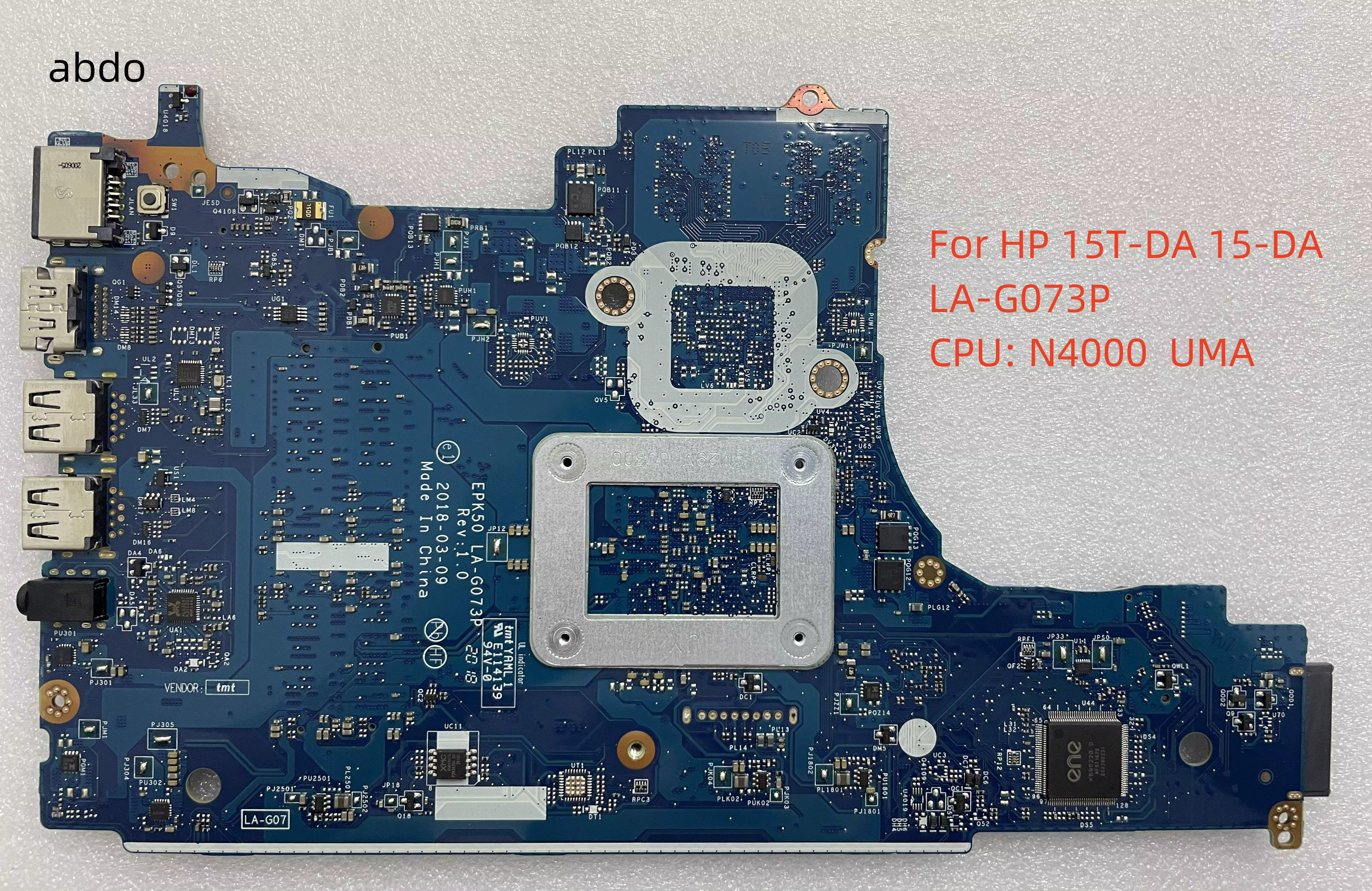 G073P Pour HP 15T-DA 15-DA Ordinateur Portable Carte Mère Avec N4000 CPU UMA 100% Testé OK