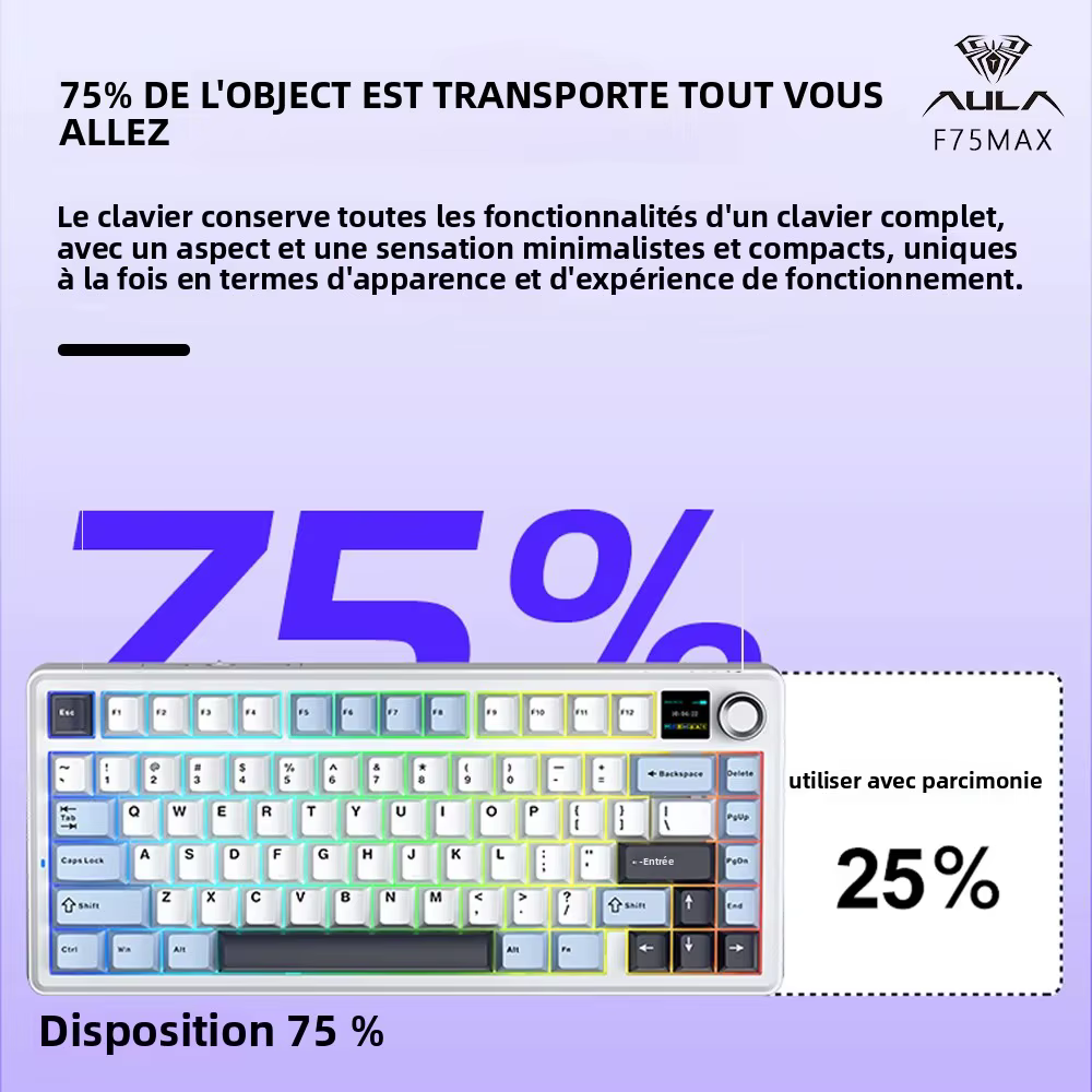 AULA F75 MAX clavier mécanique de jeu 75% filaire/Bluetooth/2.4G