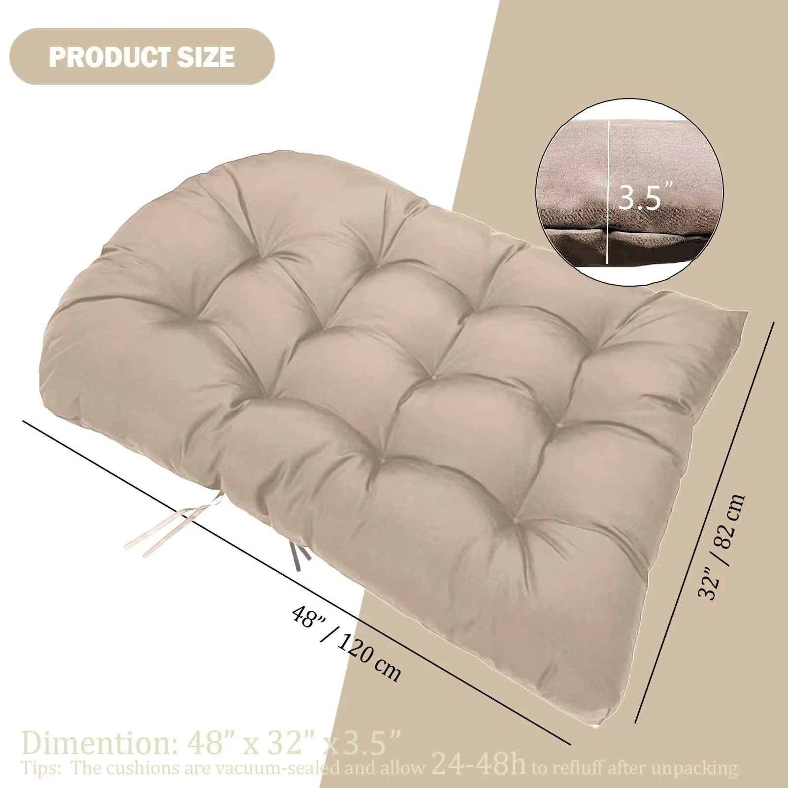 Coussin de remplacement pour chaise suspendue, avec rembourrage épais, pour chaises suspendues de patio, balcon, jardin, 80x120CM