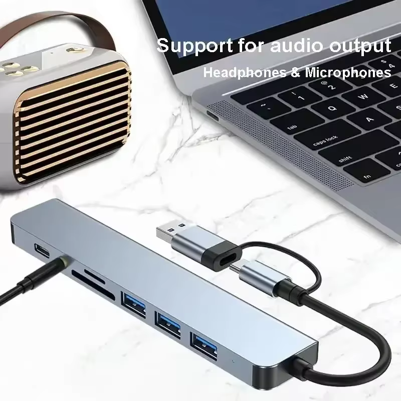HUB USB 8 en 2 avec lecteur de carte répartiteur