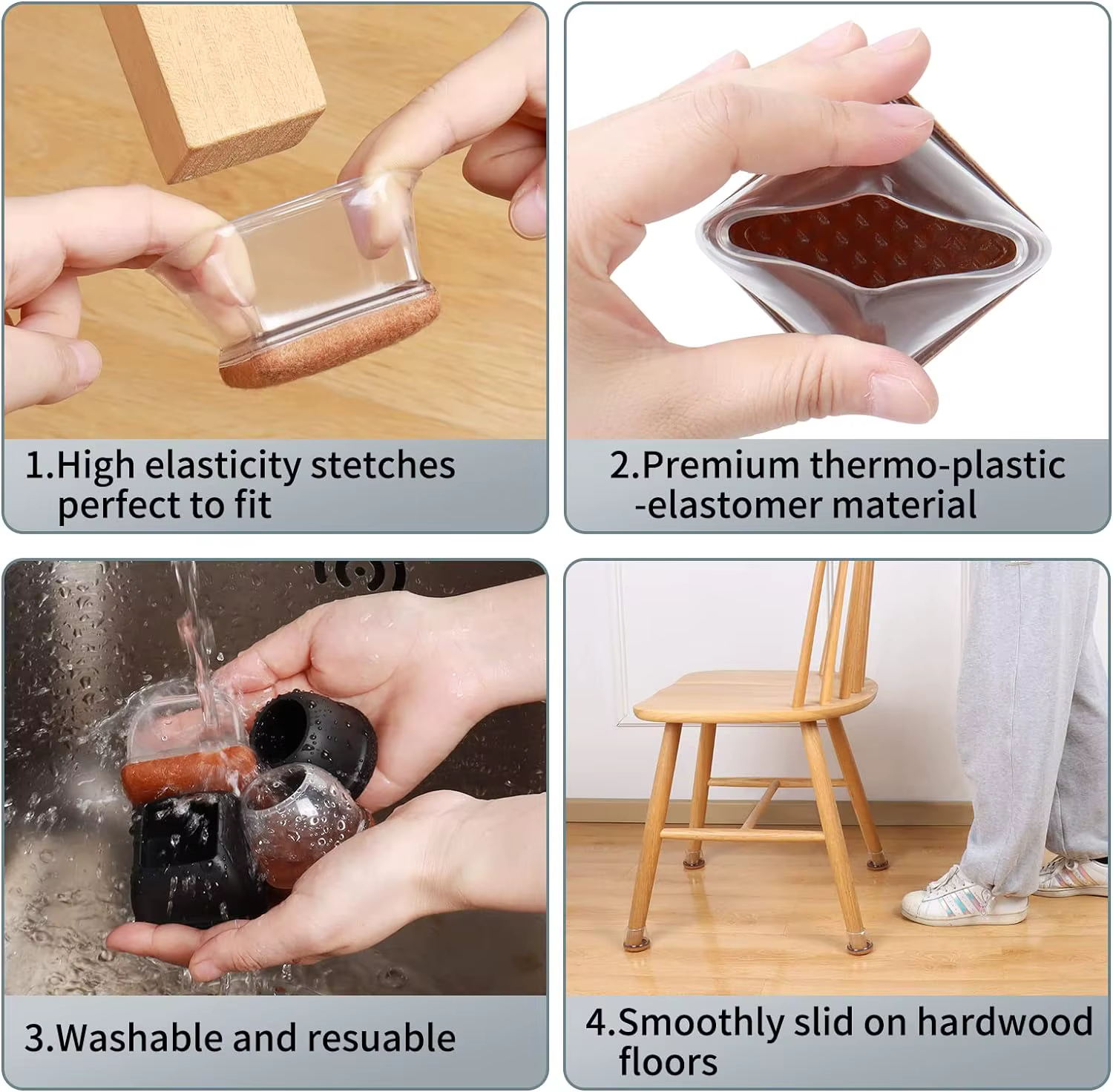 8 protections épaisses en caoutchouc pour pieds de chaise, avec base en feutre, coussinets de protection pour meubles, capuchons pour réduire le bruit et éviter les rayures