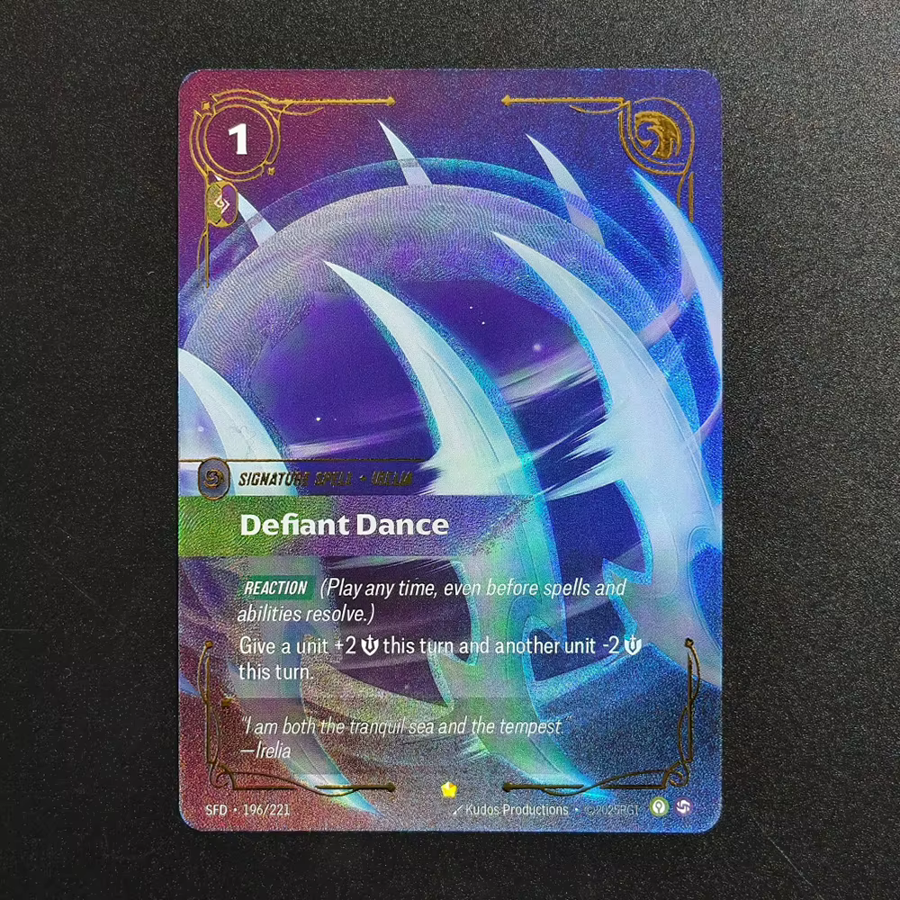 Carte de jeu à collectionner Proxy Riftbound League of Legends Spiritforged SFD Defiant Dance 196/221 Signature Spell Card