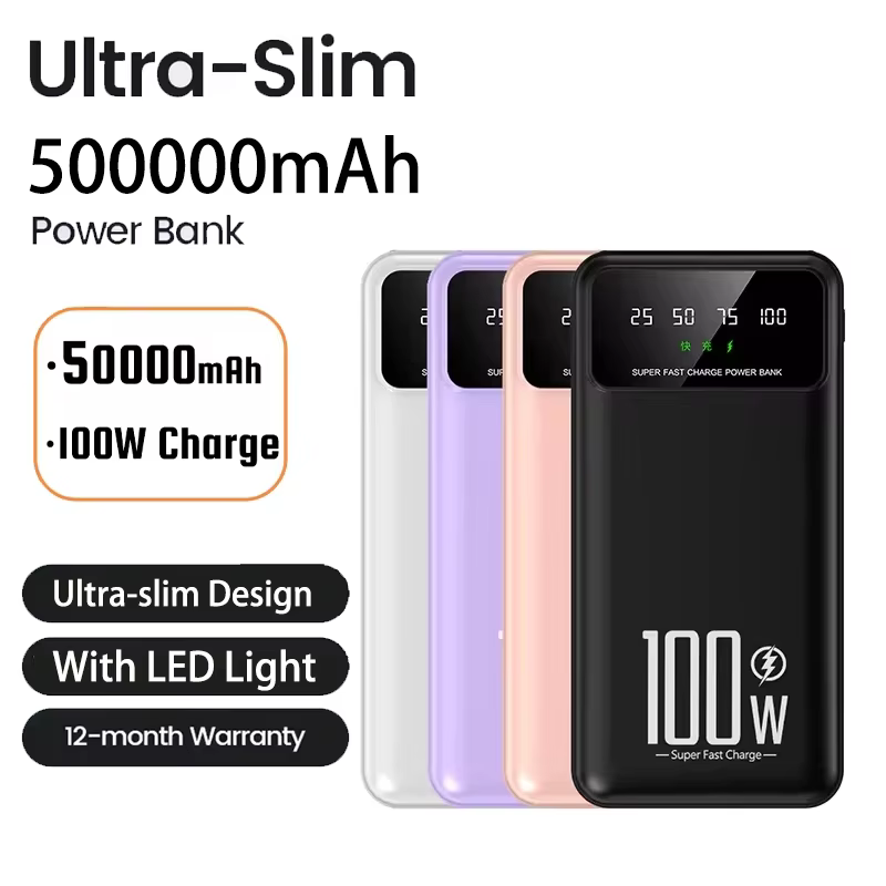 Banque d'alimentation Portable 100W, charge rapide, avec lumière LED, affichage numérique, batterie externe 20000mAh, pour IPhone Huawei Samsung Xiaomi