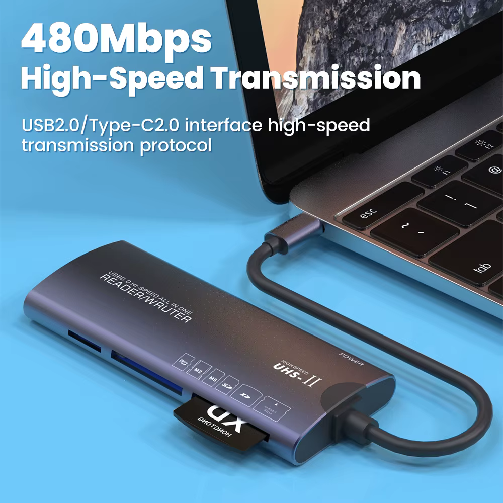 Lecteur de carte mémoire USB 6 en 1 multifonction Type C SD/TF/MS/XD/CF