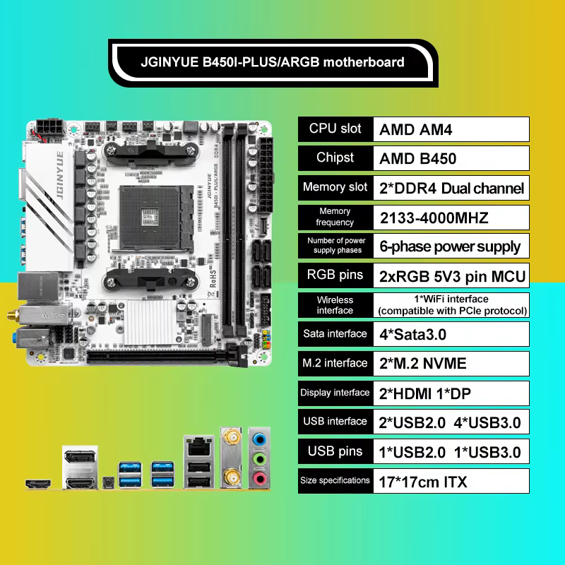 B450 B450I PLUS ARGB carte mère de jeu am4 double canal ddr4 32g m.2 hdmi MINI ITX HTPC