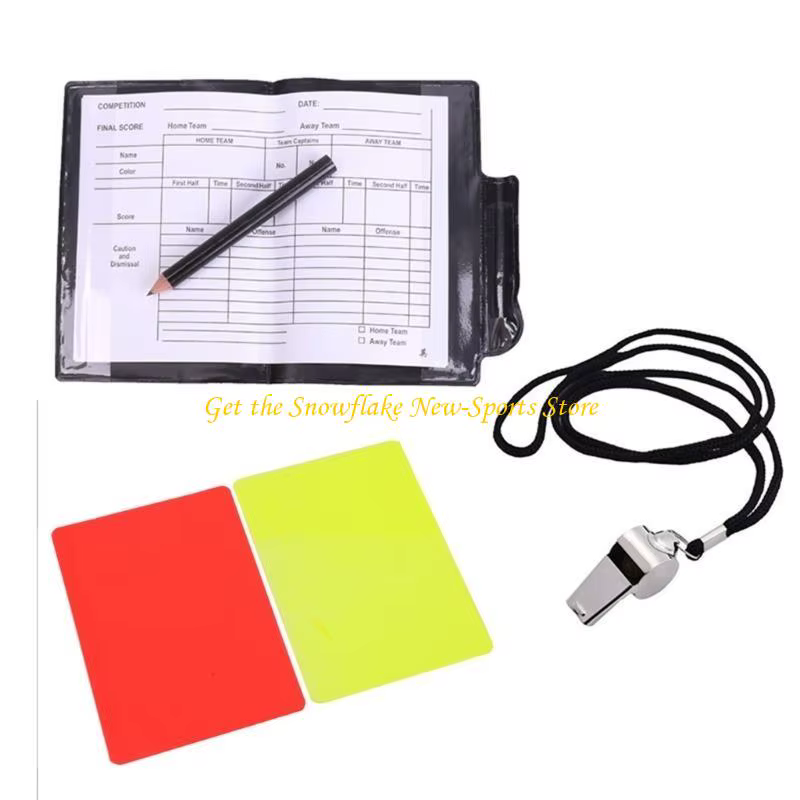 Ensemble de cartes à rougeurs et cartes jaunes, portefeuille avec sifflet d'arbitre en métal, carte d'arbitre de football de volley-ball avec feuilles de score