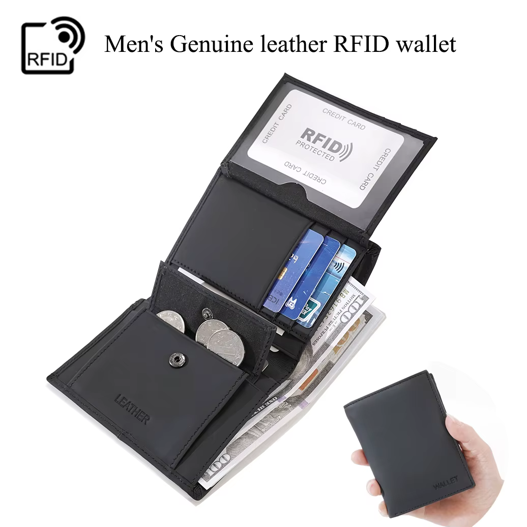 Portefeuille en cuir pour homme, porte-cartes RFID, portefeuilles en cuir véritable, porte-cartes pour homme et femme
