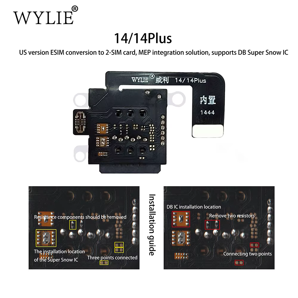 Wylie plateau de carte intégré Esim vers Sim câble flexible double carte pour iPhone 17 16 15 14 Pro Max Support d'intégration MEP Super Snow IC