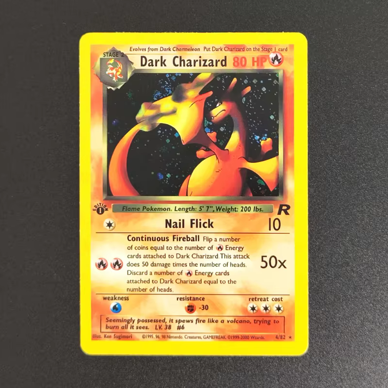 DIY PKM Card Base Team Rocket 1st Edition Dark Charizard Blastoise Dragonite Raichu Holo English TCG Game Collection Card