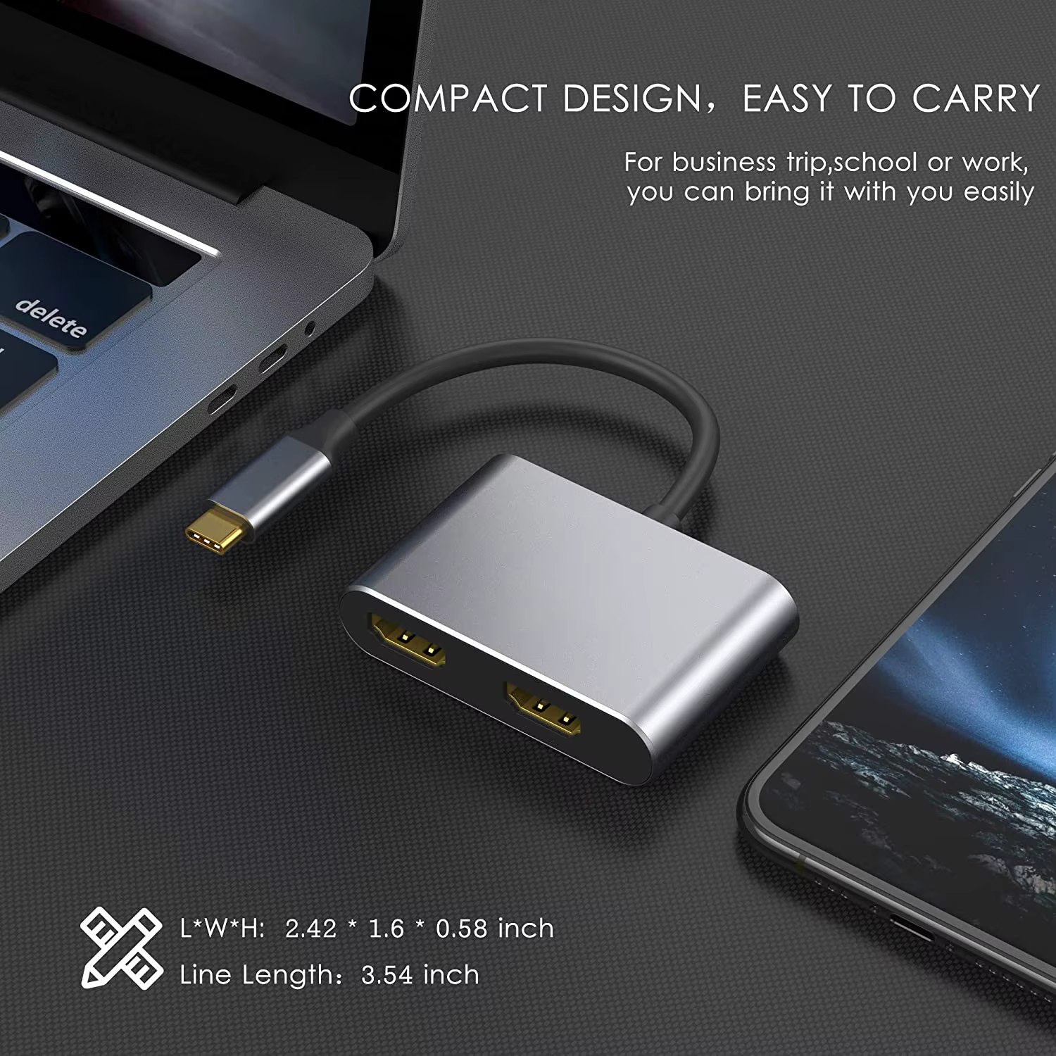 Hub USB C à 2 ports vers double répartiteur HDMI